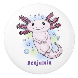 Bouton De Porte En Céramique Caricature axolotl rose adorable