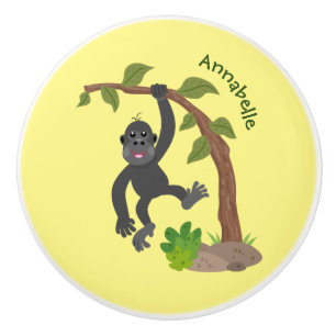 Bouton De Porte En Céramique Caricature de bébé gorille joyeux