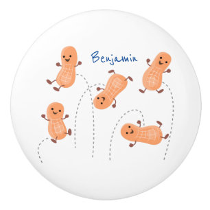 Bouton De Porte En Céramique Caricature de cacahuètes joyeux sautillant