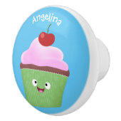 Bouton De Porte En Céramique Caricature de cupcake joyeux (Droite)