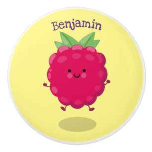 Bouton De Porte En Céramique Caricature de framboise très heureuse