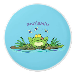Bouton De Porte En Céramique Caricature de grenouille vert mignon