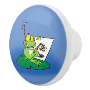 Bouton De Porte En Céramique Caricature de l'artiste grenouille mignonne