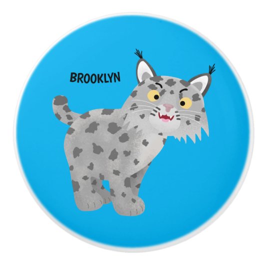 Bouton De Porte En Céramique Caricature de lynx de lynx de lynx (Devant)