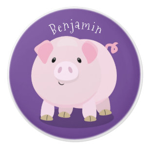 Bouton De Porte En Céramique Caricature de porc mignon rose pot vendue