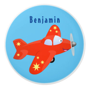 Bouton De Porte En Céramique Caricature de vol d'avion rouge mignon