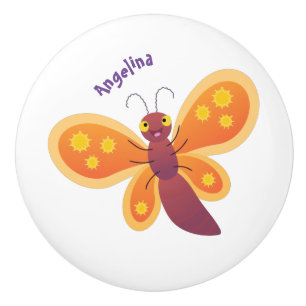 Bouton De Porte En Céramique Caricature joli papillon orange