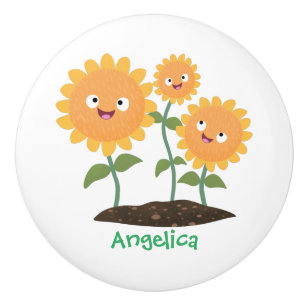Bouton De Porte En Céramique Caricature joli tournesol souriant illustration