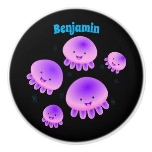 Bouton De Porte En Céramique Caricature kawaii de méduse violette rose mou