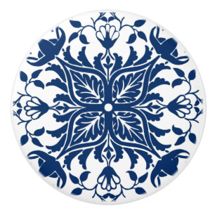 Bouton De Porte En Céramique Carreaux Feuilles Acanthus