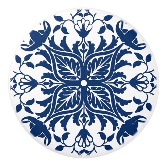 Bouton De Porte En Céramique Carreaux Feuilles Acanthus (Devant)