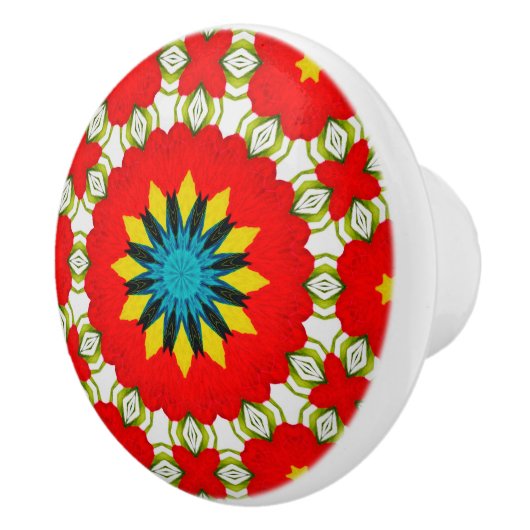 Bouton De Porte En Céramique Carreaux persans, rouge, marocain, cercles, (Droite)