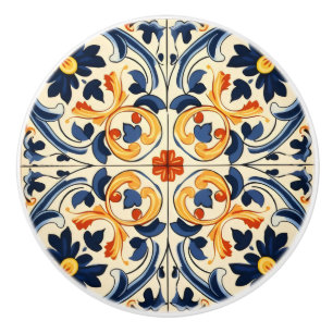 Bouton De Porte En Céramique Carrelage bleu jaune italien