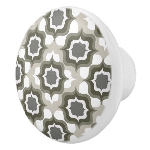 Bouton De Porte En Céramique Carrelage Méditerranéen Rétro Gris Blanc