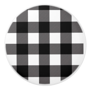 Bouton De Porte En Céramique Carrés à carreaux noir et blanc Buffalo Plaid