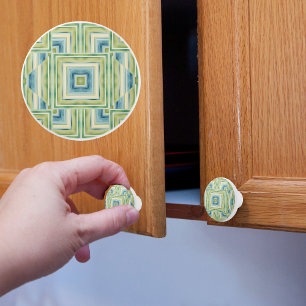 Bouton De Porte En Céramique Carrés verts et bleus