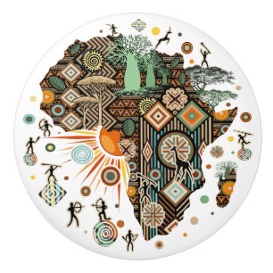 Bouton De Porte En Céramique Carte d'Afrique Éléments Tribaux Décoratifs Motif
