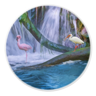 Bouton De Porte En Céramique Cascade, Flamant rose, et IBIS tropicaux