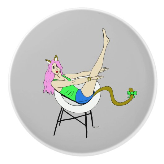 Bouton De Porte En Céramique catgirl (Devant)