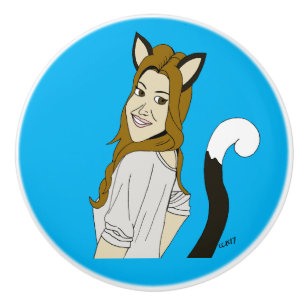 Bouton De Porte En Céramique catgirl