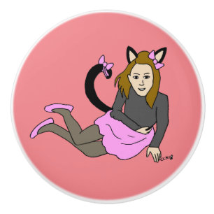 Bouton De Porte En Céramique catgirl