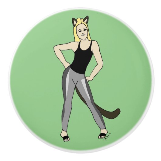 Bouton De Porte En Céramique catgirl (Devant)