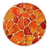 Bouton De Porte En Céramique Cellules d'aquarelle rouge et orange abstraites (Devant)