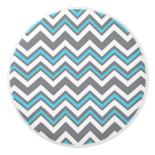 Bouton De Porte En Céramique Ceramic Knob/Blue et Grey Chevron