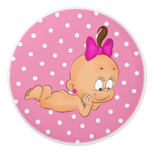 Bouton De Porte En Céramique Ceramic Knob/Cute Baby avec Pois