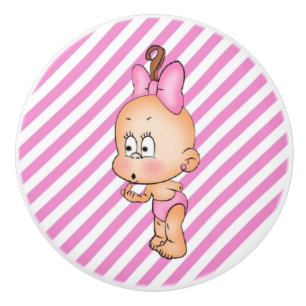 Bouton De Porte En Céramique Ceramic Knob/Cute Baby with Pink Stripes