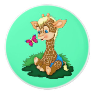Bouton De Porte En Céramique Ceramic Knob/Giraffe et Papillon