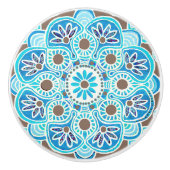 Bouton De Porte En Céramique Ceramic Knob motif turquoise et brun (Devant)