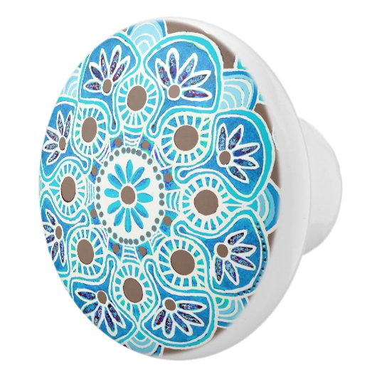 Bouton De Porte En Céramique Ceramic Knob motif turquoise et brun (Droite)