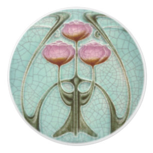 Bouton De Porte En Céramique Ceramic Knows - Peonies roses Art Nouveau