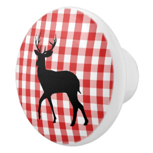 Bouton De Porte En Céramique Céramique Armoire Knob-Red Plaid & Deer