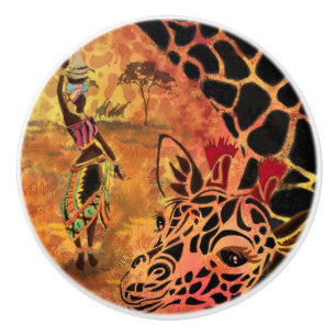 Bouton De Porte En Céramique Céramique de femme africaine et de girafe Knob
