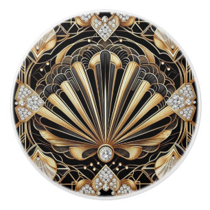 Bouton De Porte En Céramique Céramique Luxe Art Déco Noir et Or Faux Diamant