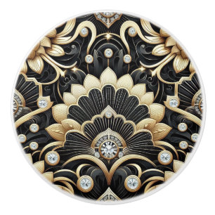 Bouton De Porte En Céramique Céramique Luxe Art Déco Noir et Or Faux Diamant