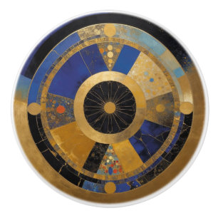 Bouton De Porte En Céramique Cercle bleu et or