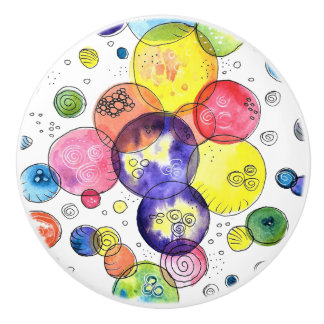 Bouton De Porte En Céramique Cercles d'aquarelle colorés Abstraits