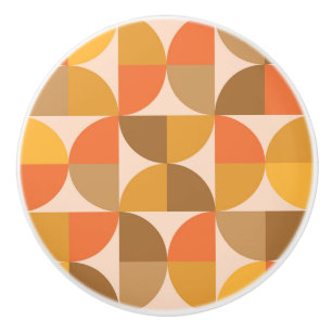 Bouton De Porte En Céramique Cercles demi Orange et Marron du Milieu de Siècle 
