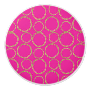 Bouton De Porte En Céramique Cercles dorés et glamour rose vif moderne et branc