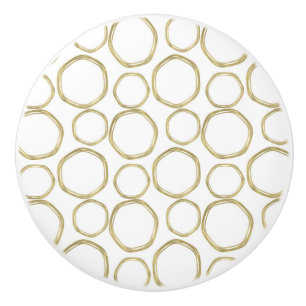 Bouton De Porte En Céramique Cercles Dorés & Moderne Élégant Blanc Tendance Mod