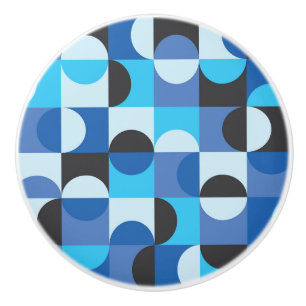 Bouton De Porte En Céramique Cercles et demi-cercles bleu turquoise noir du mil