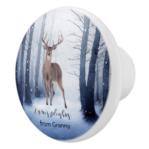 Bouton De Porte En Céramique Cerf de forêt neigeux Noël se sentir personnalisé