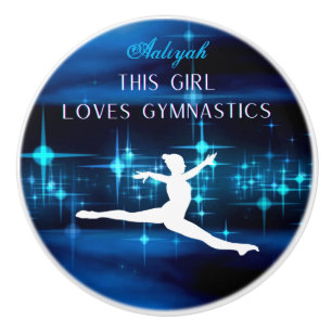 Bouton De Porte En Céramique Cette Fille Aime La Gymnastique Noir, Bleu, Blanc