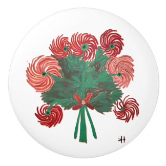Bouton De Porte En Céramique CH Zinnias Red Bouquet