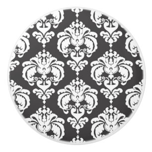 Bouton De Porte En Céramique Chambre élégante et chic en damas gris et blanc