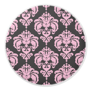 Bouton De Porte En Céramique Chambre élégante et chic rose clair et gris damass