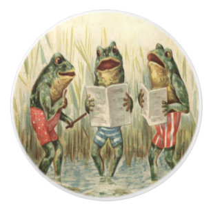 Bouton De Porte En Céramique Chanter des grenouilles